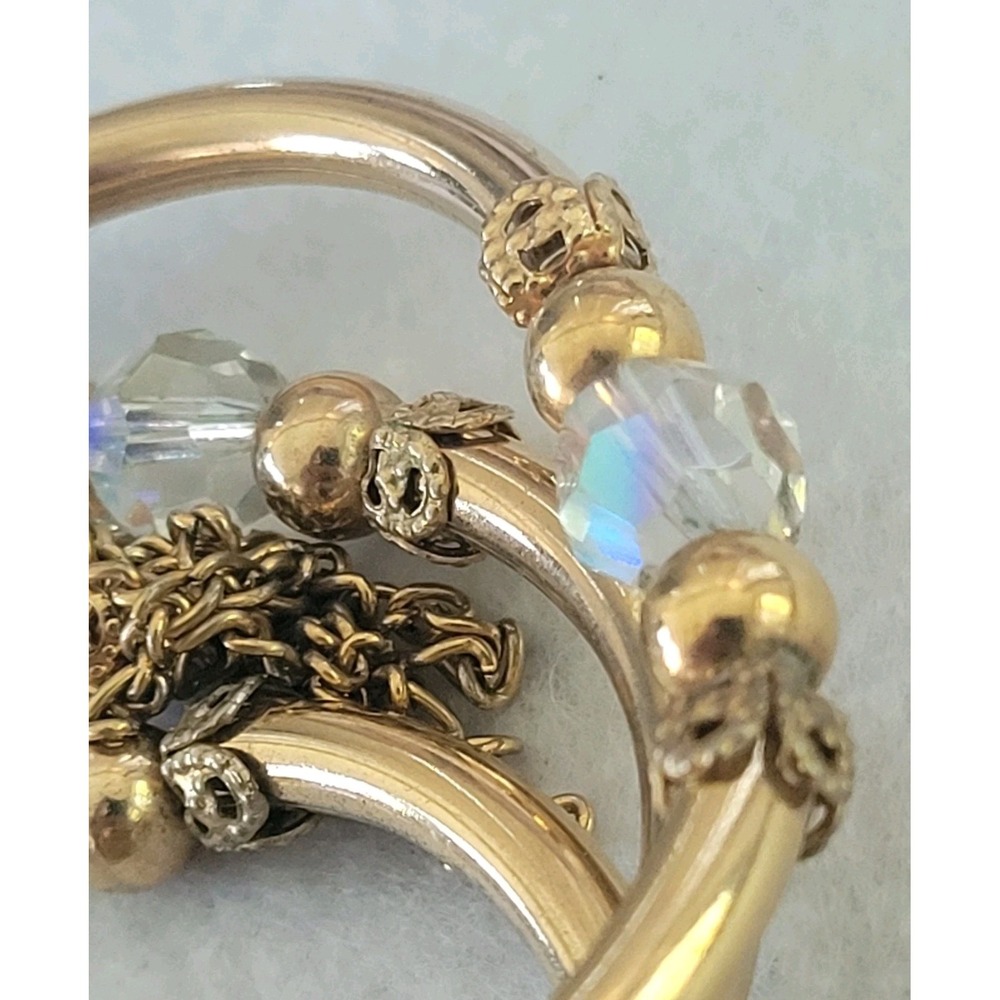 Gold Tone Memory Wire Wrap Bracelet AB Crystal Beads Tassels 26.7g
